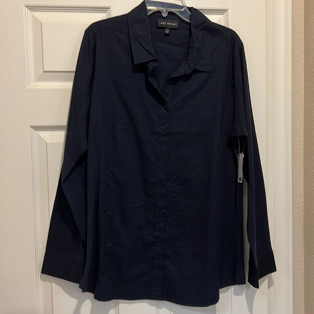 Lane Bryant, very lightweight long sleeve button down.  100% cotton